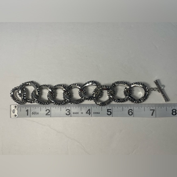 Kenneth Cole Silver Link Bracelet with Clear Rhinestones - Picture 4 of 5